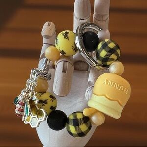 Honey Pot Yellow & Black Beaded Mini Keychain / Tumbler Cup Charm / Purse Charm